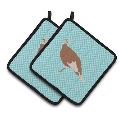 Carolines Treasures Jersey Buff Turkey Hen Blue Check Pair of Pot Holders BB8158PTHD